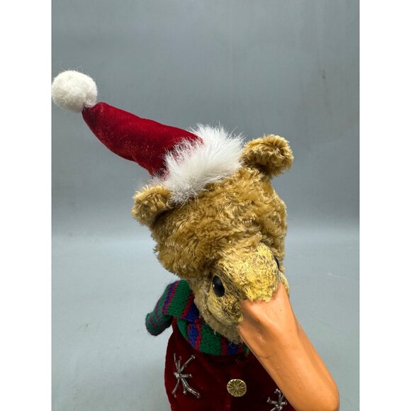 Vtg Duck Christmas Figurine Santa Hat Scarf Red Velvet Jacket Joy Sled 12" READ - Picture 2 of 10